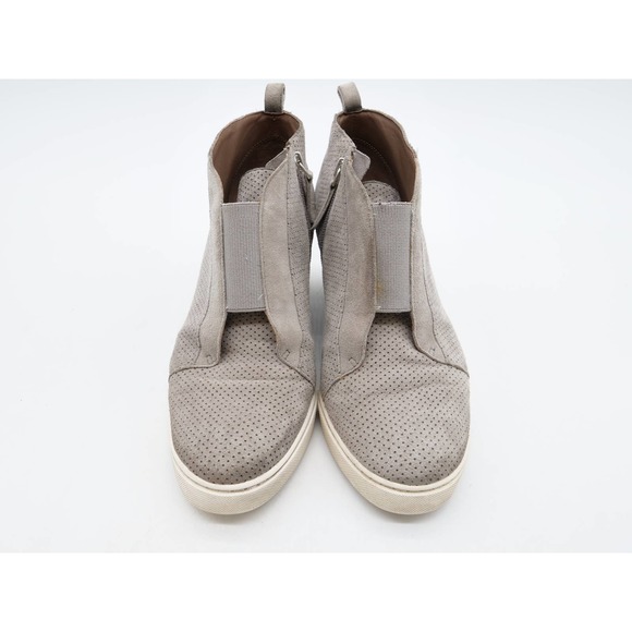 Linea Paolo Booties Women 7 Gray Suede Perforated Wedge Heel Side Zip Ankle Boot - Picture 7 of 12